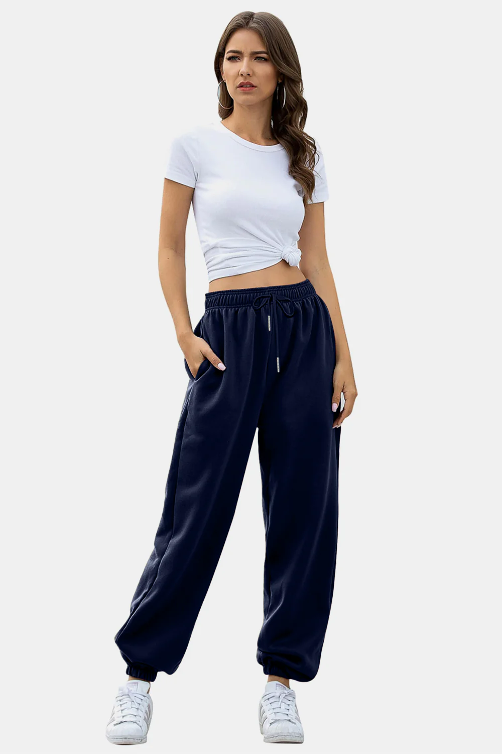 Elastic Waist Joggers with Pockets - Image 25