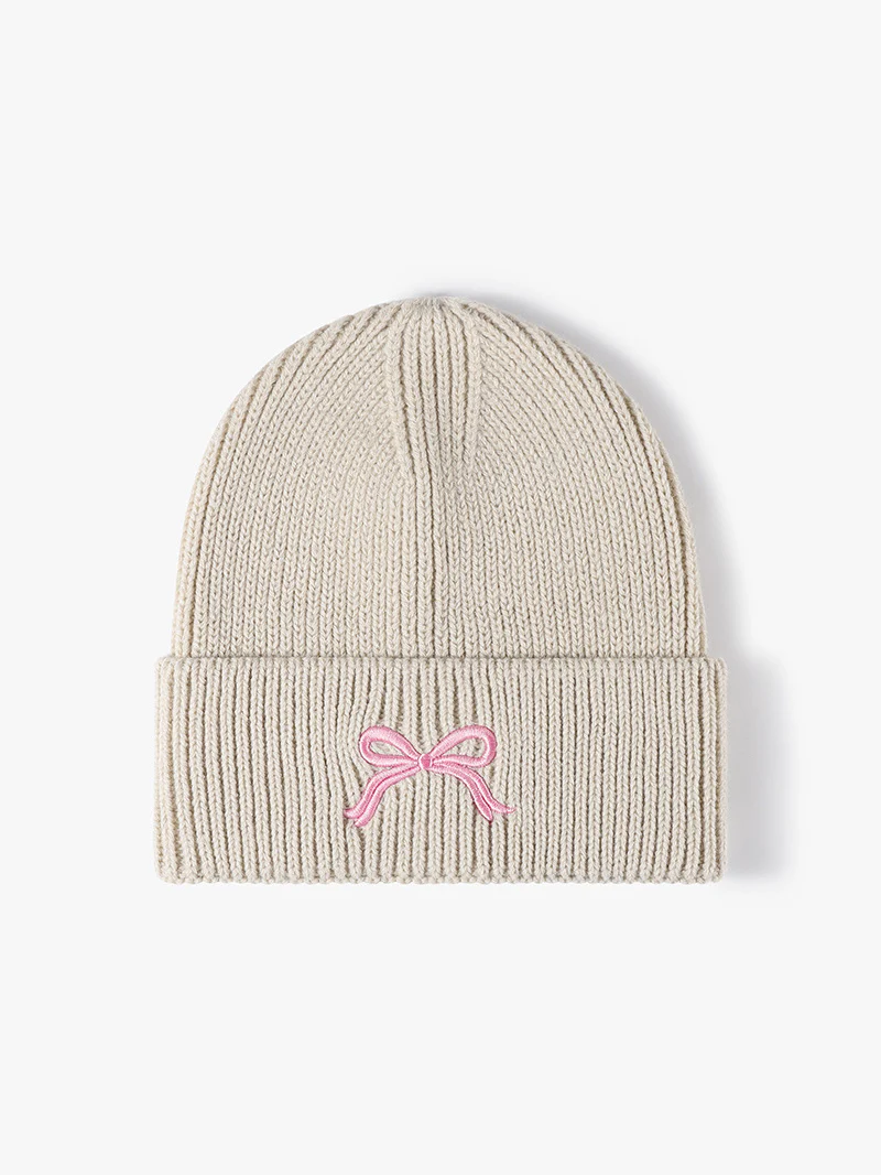 Embroidered Bow Knit Hat - Image 3