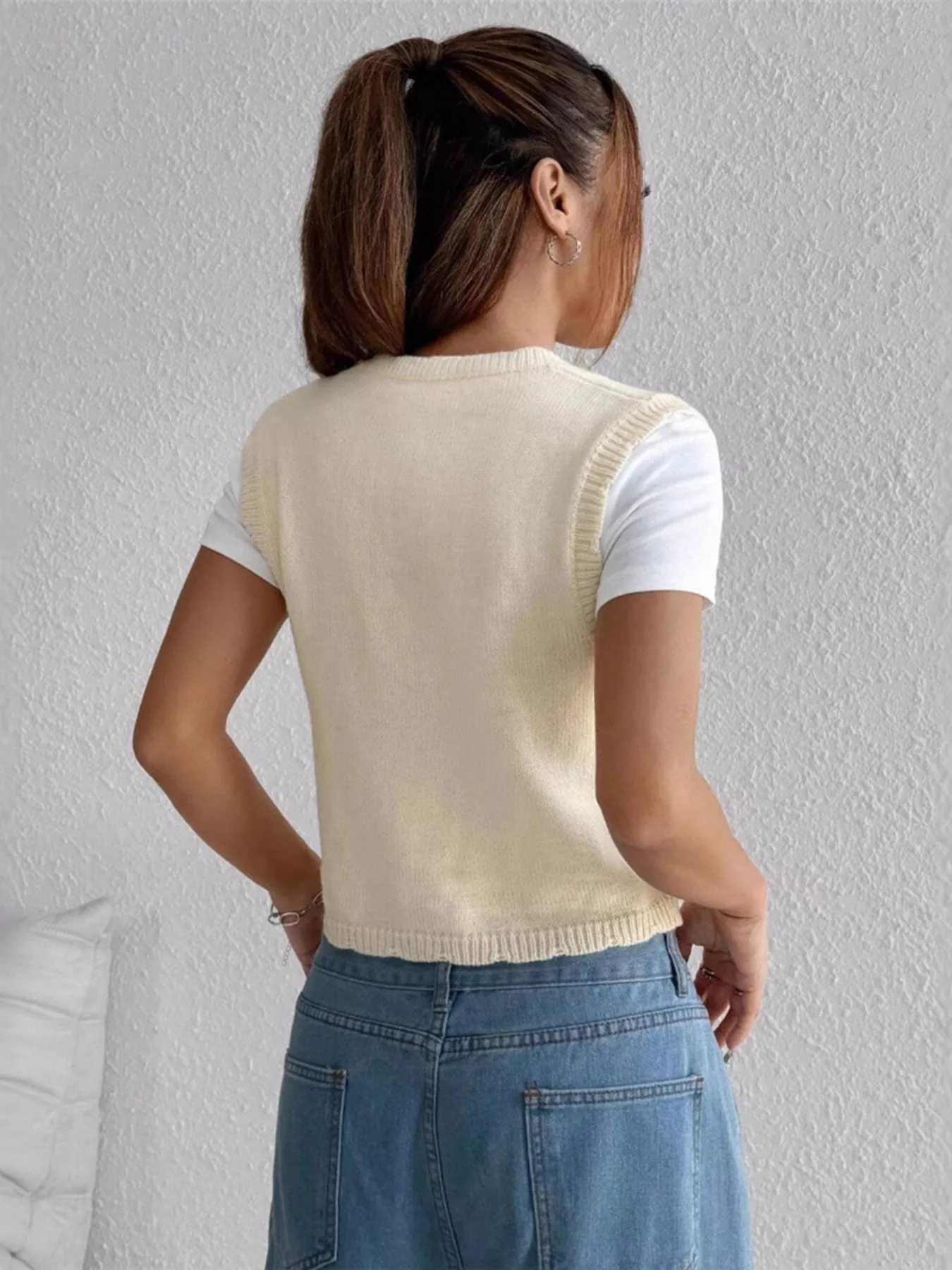 Embroidered Button Up Sweater Vest - Image 5