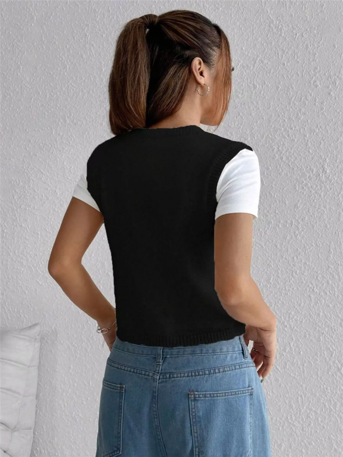 Embroidered Button Up Sweater Vest - Image 8
