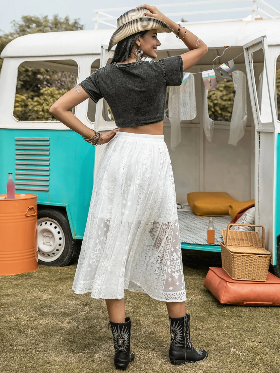 Embroidered Elastic Waist Skirt - Image 2