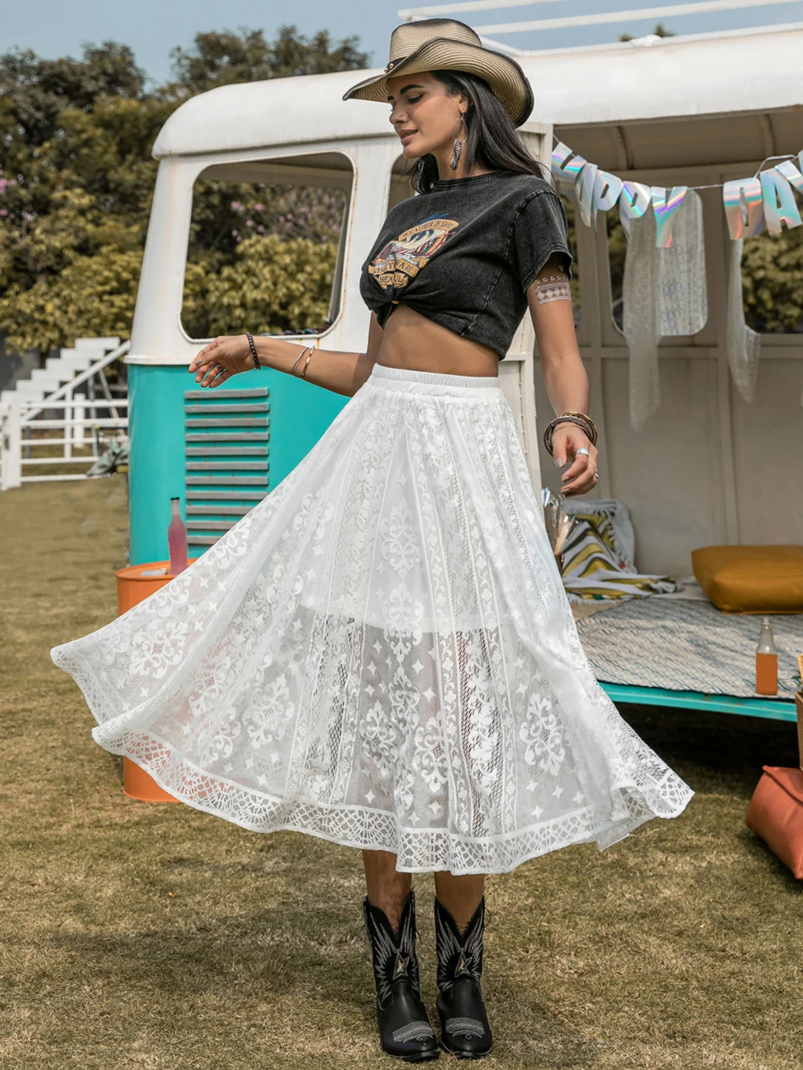 Embroidered Elastic Waist Skirt - Image 3