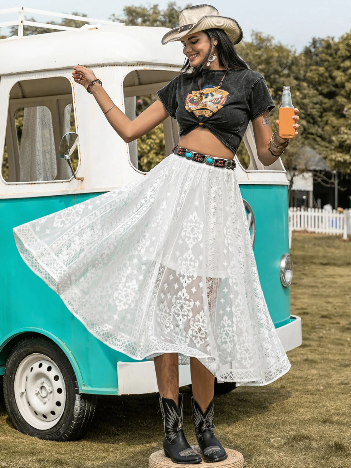 Embroidered Elastic Waist Skirt - Image 5