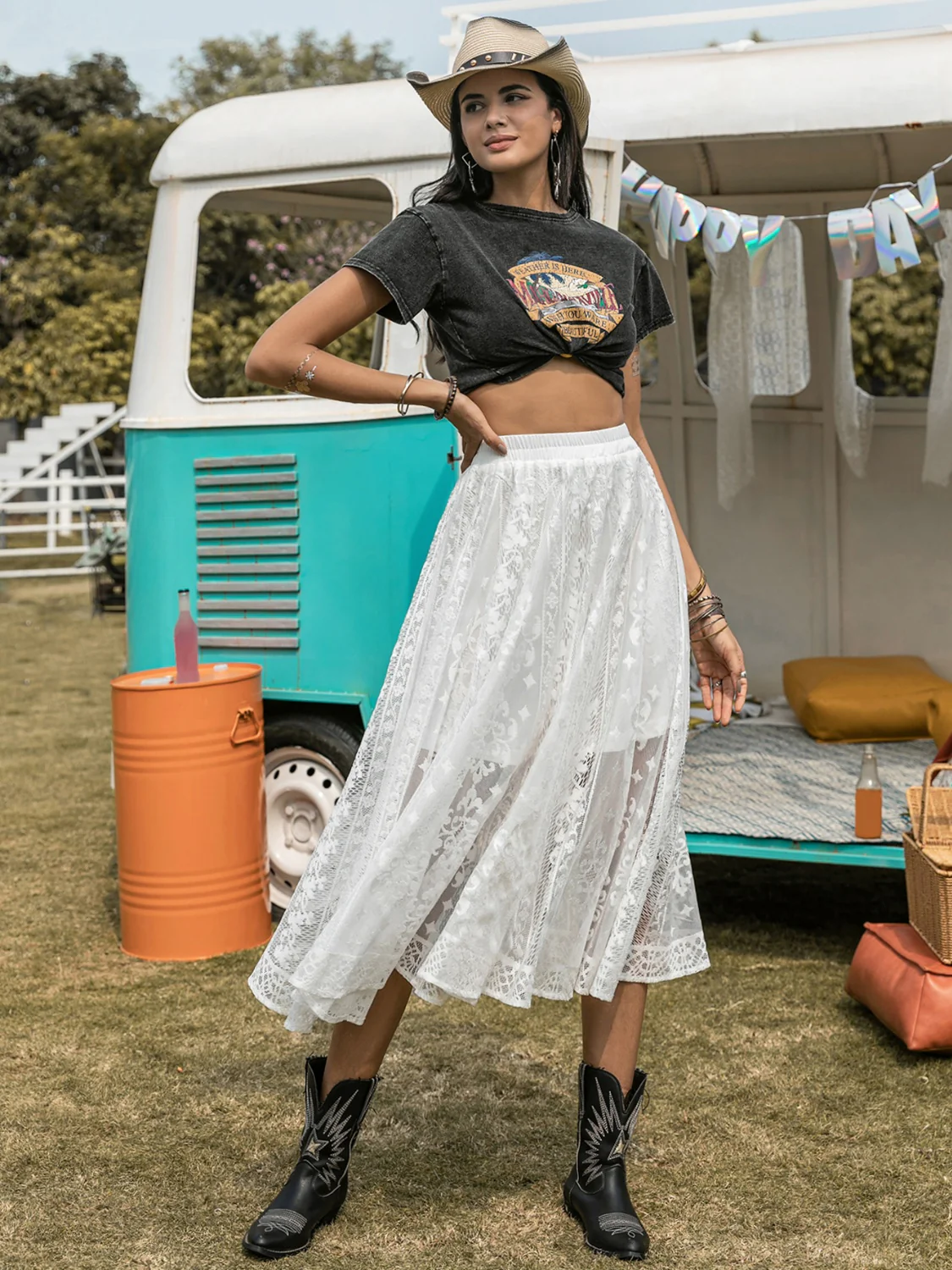 Embroidered Elastic Waist Skirt - Image 6