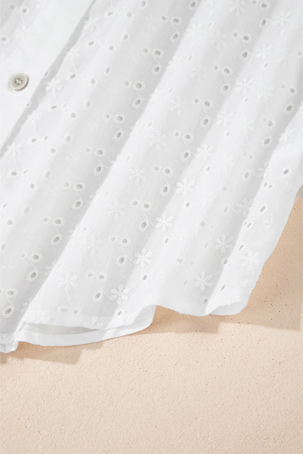 Embroidered Eyelet Collared Neck Long Sleeve Shirt - Image 9
