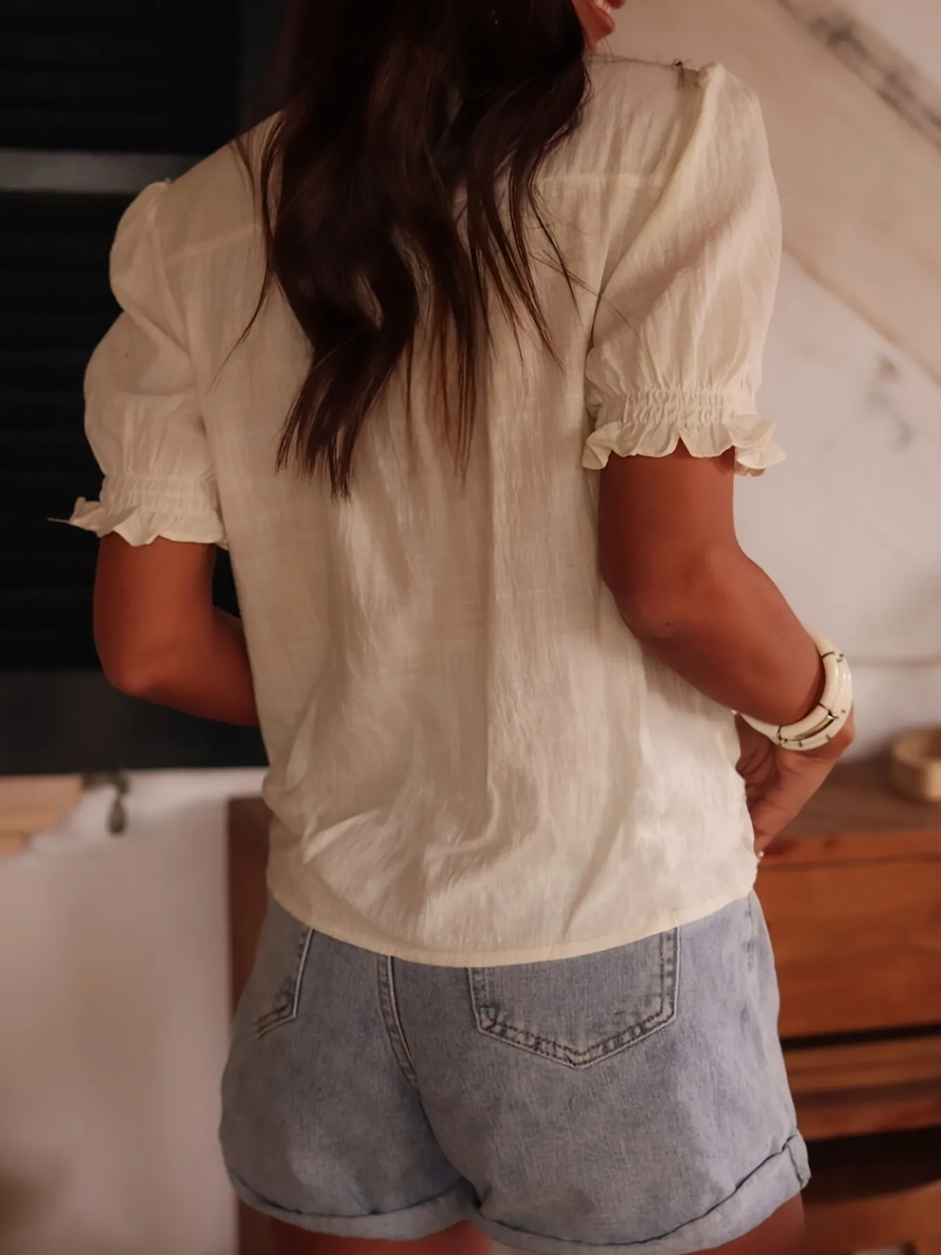 Embroidered Puff Sleeve Blouse - Image 3