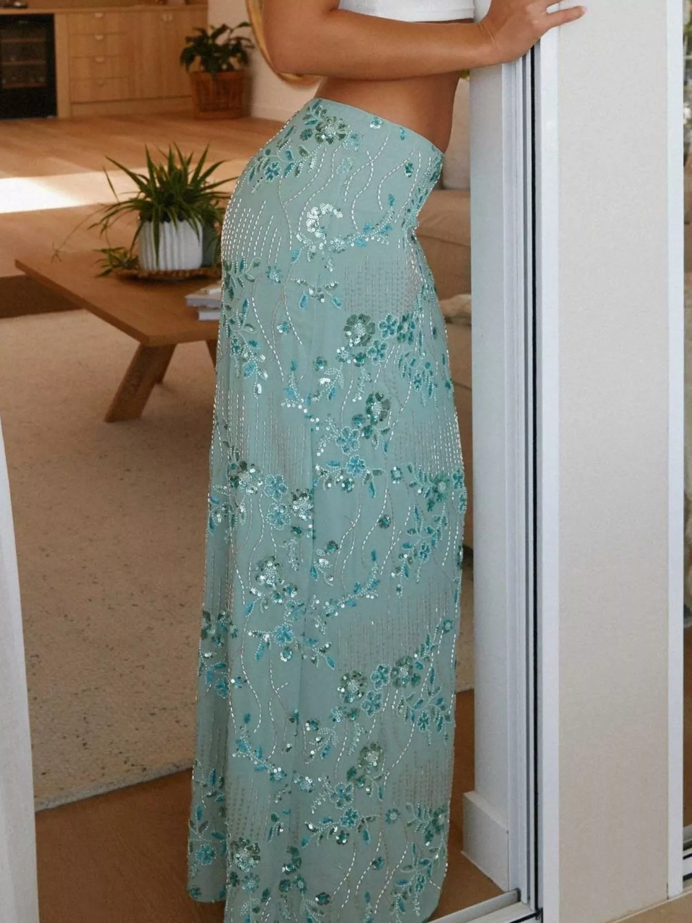 Embroidered Sequin Maxi Skirt - Image 8