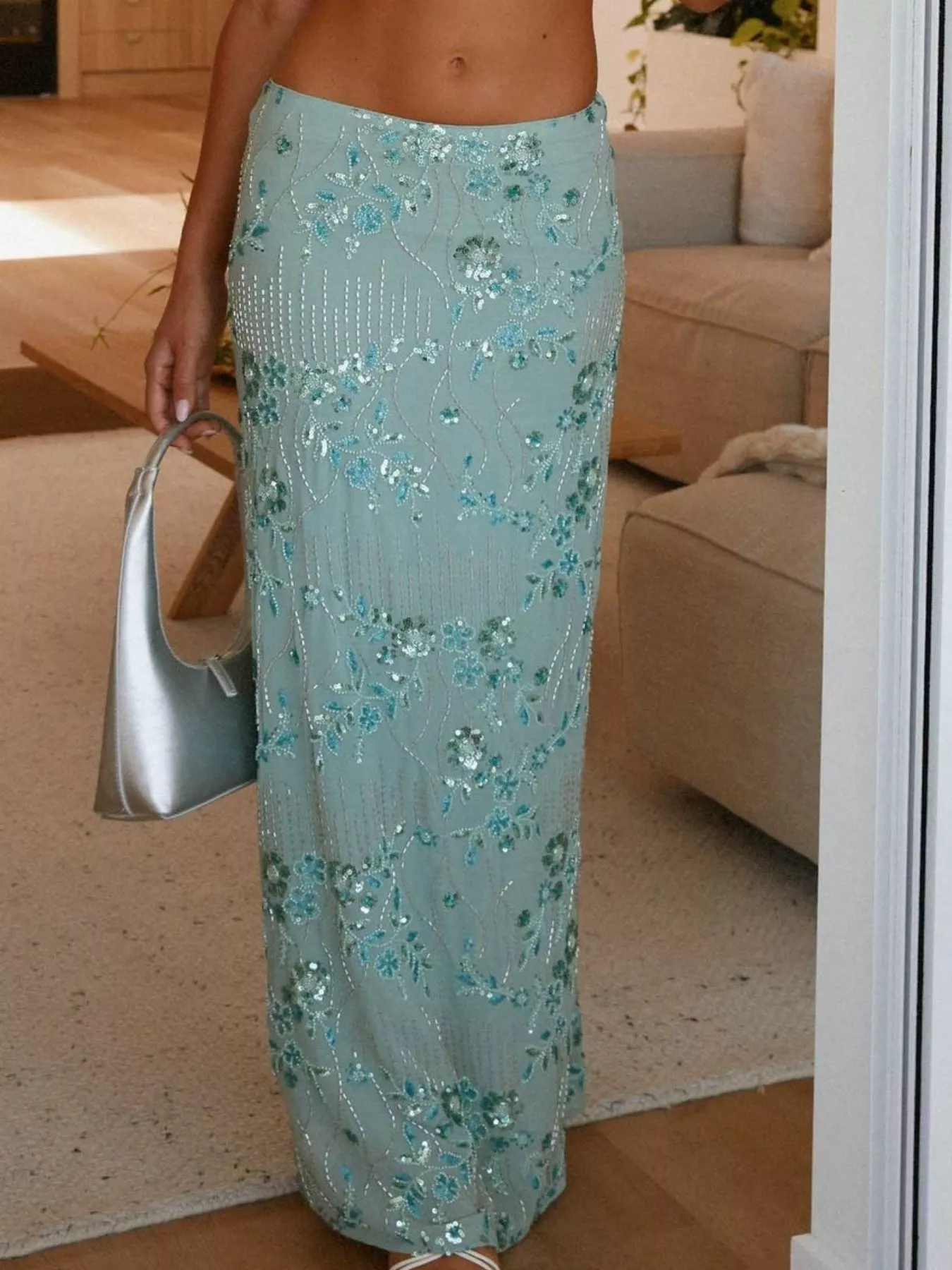 Embroidered Sequin Maxi Skirt - Image 9
