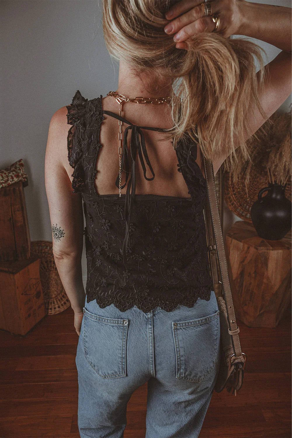 Embroidered Square Neck Wide Strap Tank - Image 3