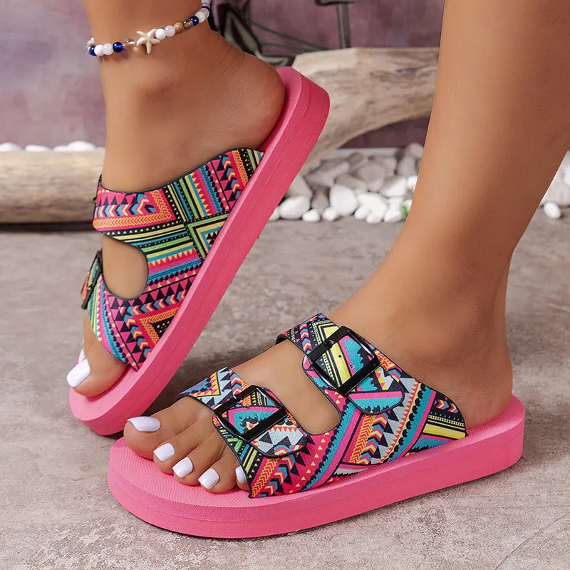 Ethnic Print Double Buckle Sandals - Image 5