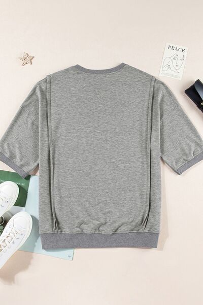 Exposed Seam Side Slit Round Neck Top - Image 13