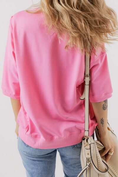 Exposed Seam Side Slit Round Neck Top - Image 2