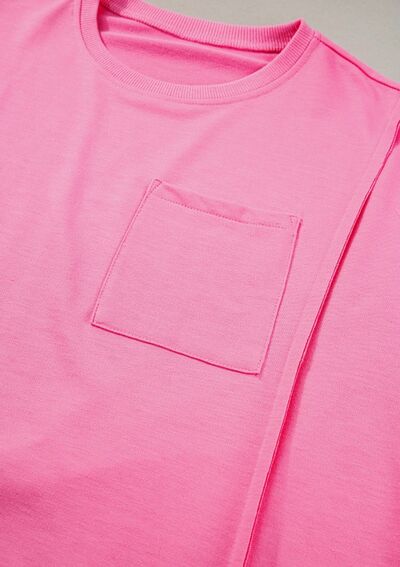 Exposed Seam Side Slit Round Neck Top - Image 7