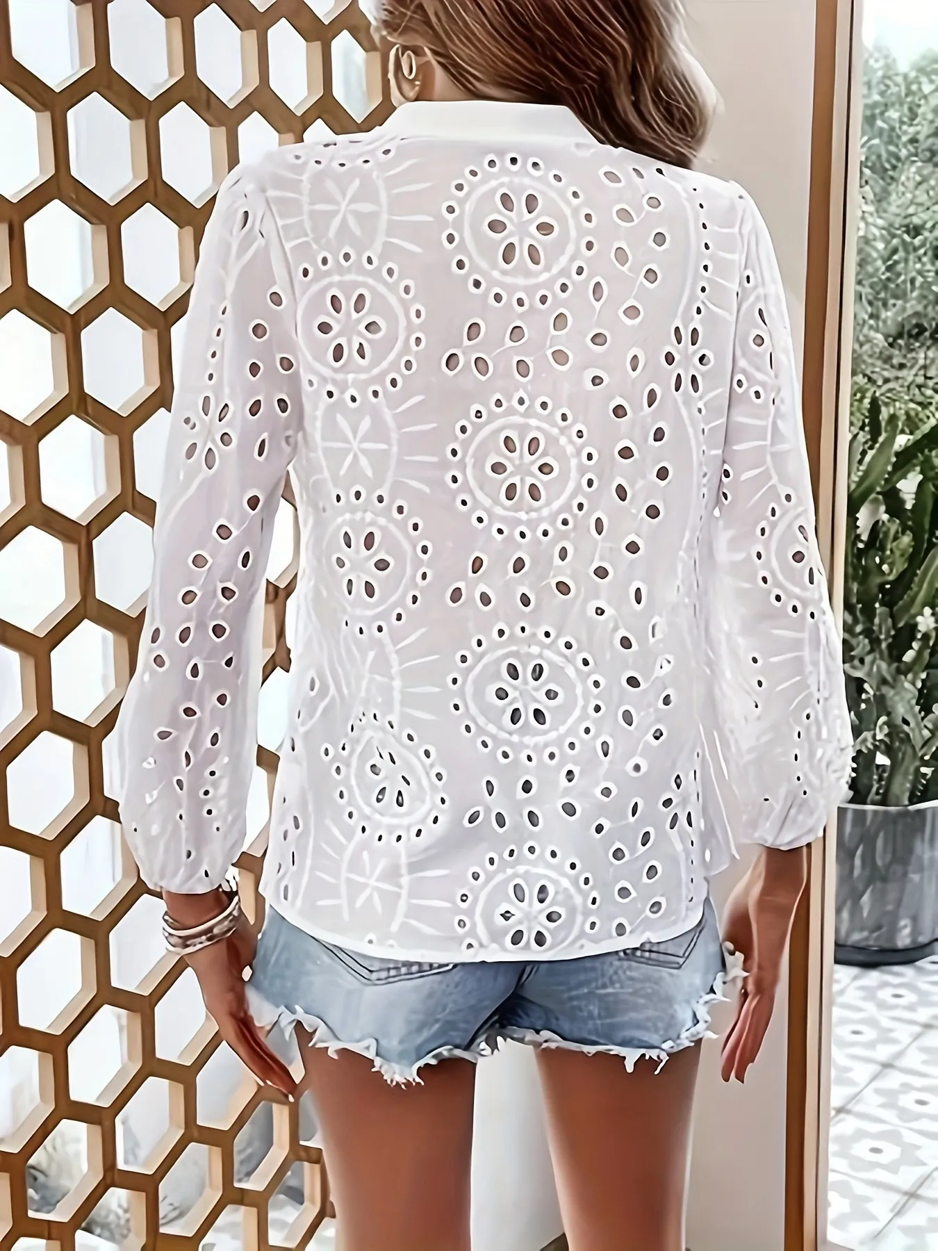 Eyelet Button Up Notched Shirt - Image 2