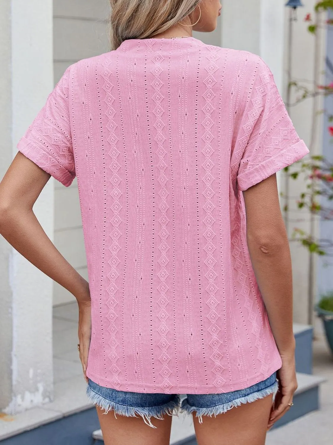 Eyelet Notched Short Sleeve Top - Image 21