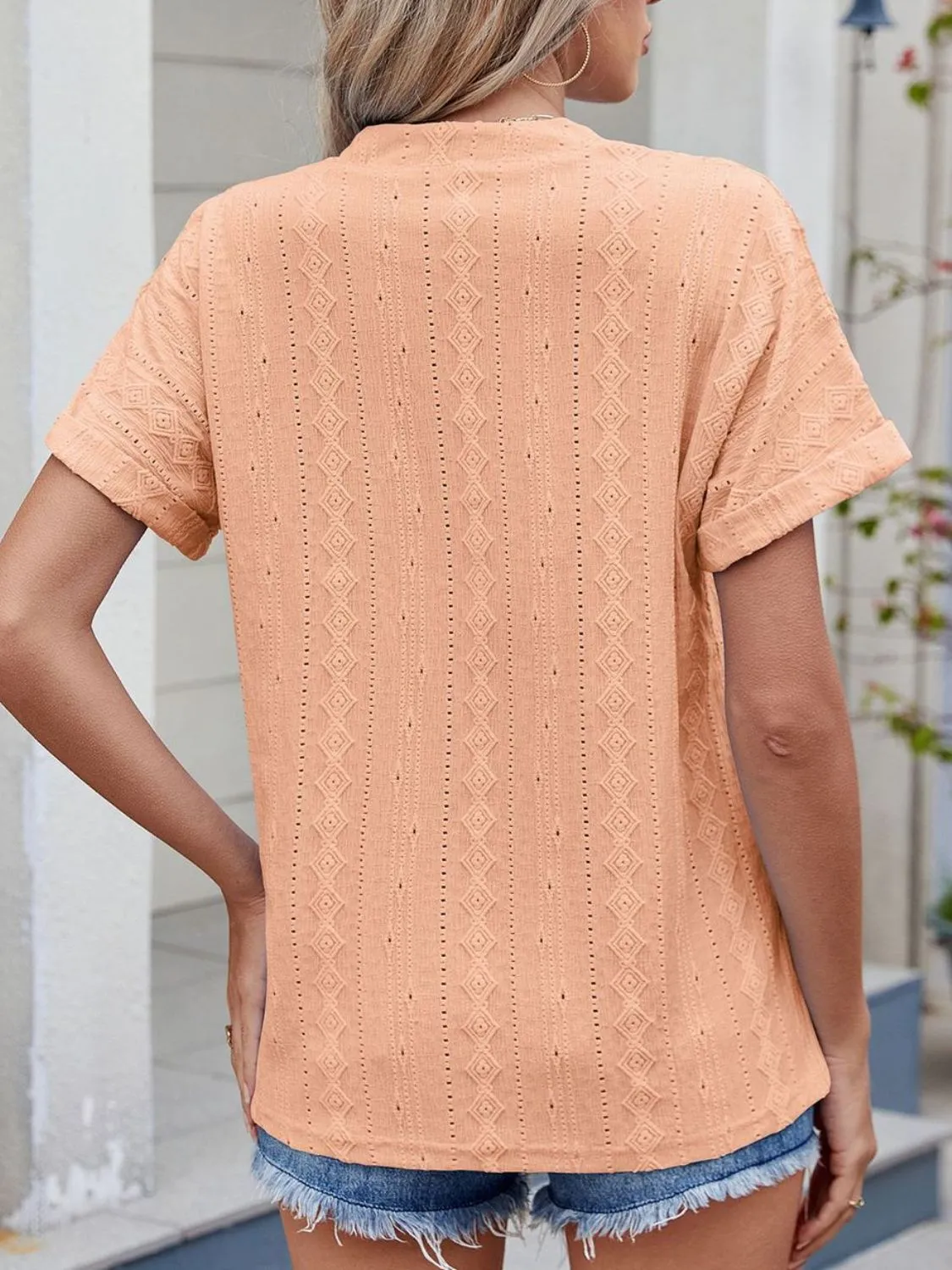 Eyelet Notched Short Sleeve Top - Image 25