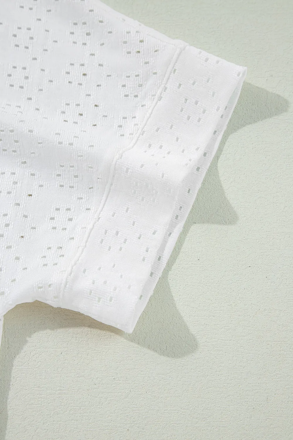 Eyelet Pattern Boat Neck Casual Tee - Image 10