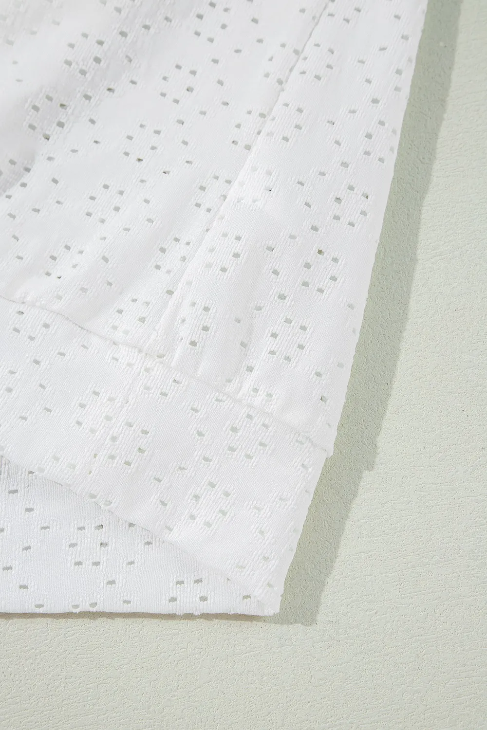 Eyelet Pattern Boat Neck Casual Tee - Image 11