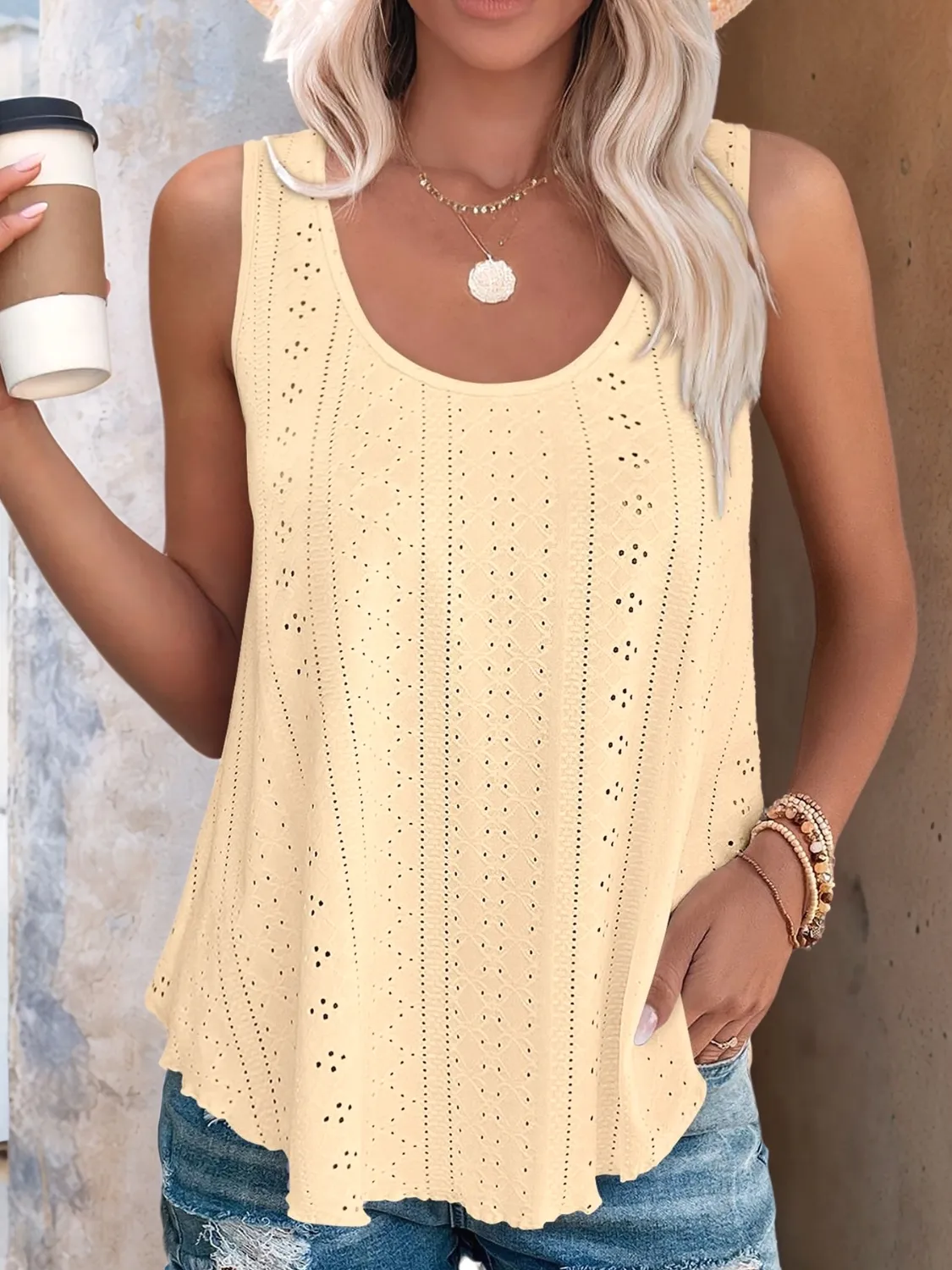 Eyelet Scoop Neck Tank - Image 2