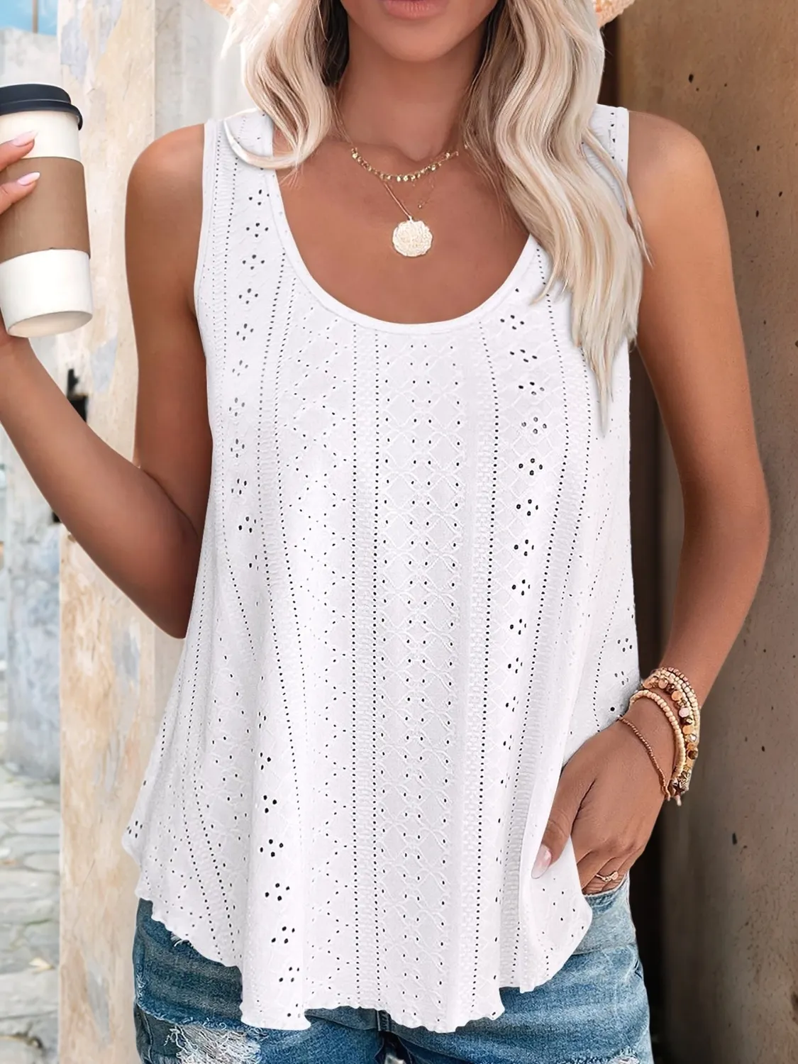 Eyelet Scoop Neck Tank - Image 5