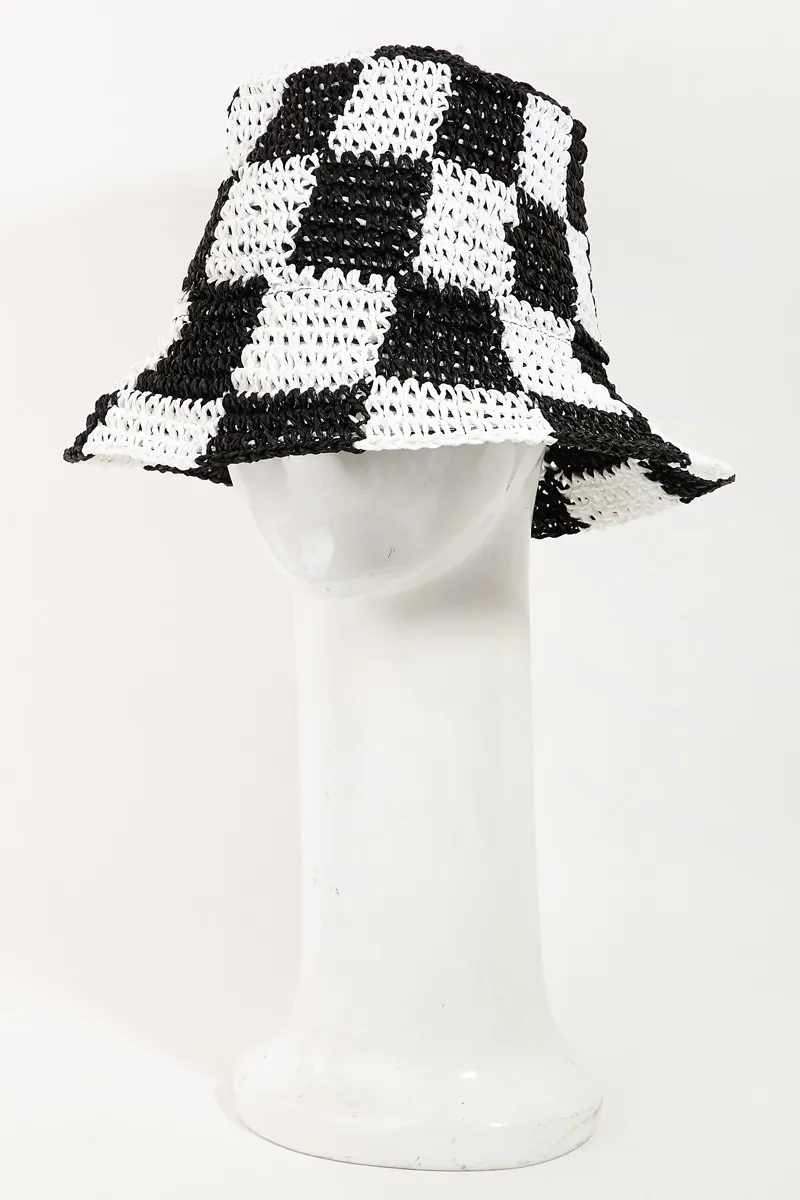 Fame Checkered Pattern Knit Bucket Hat - Image 2