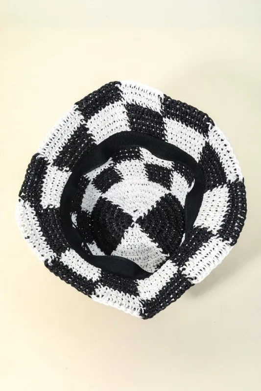 Fame Checkered Pattern Knit Bucket Hat - Image 3
