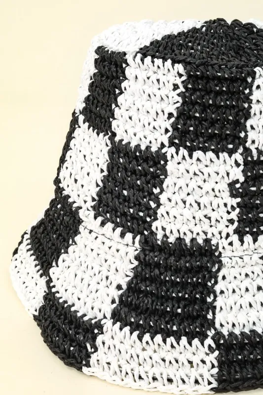 Fame Checkered Pattern Knit Bucket Hat - Image 4