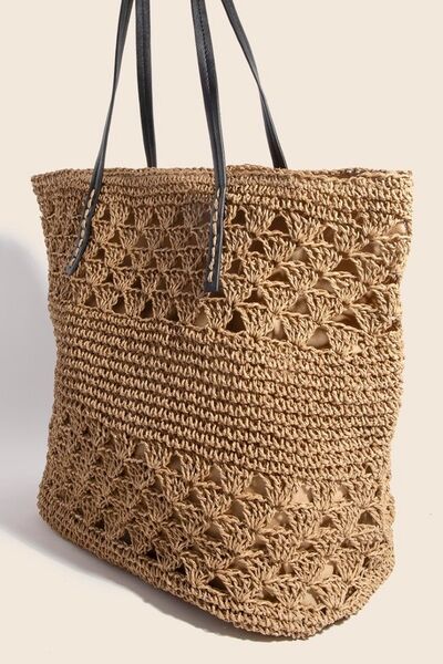 Fame Faux Leather Handle Knitted Tote Bag - Image 2