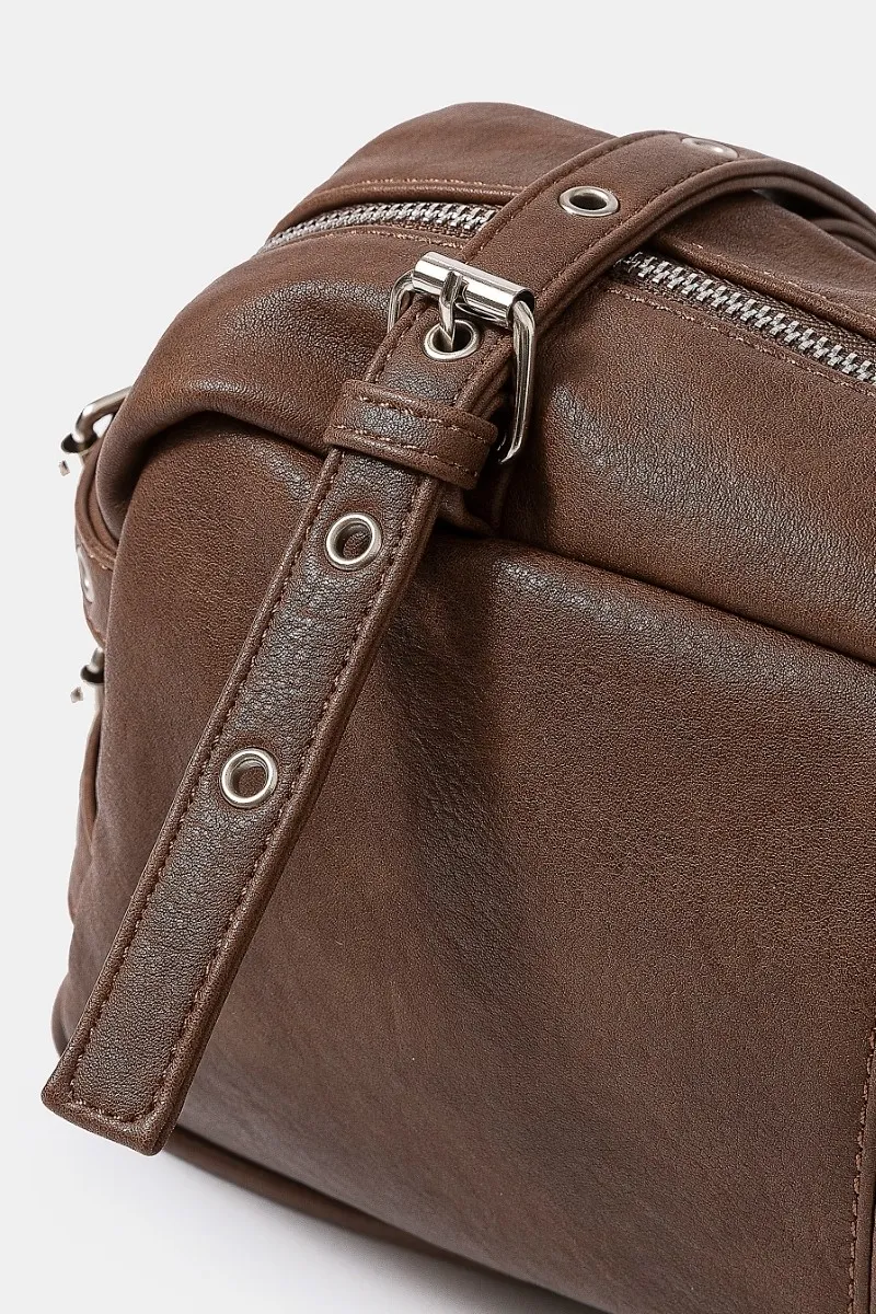 Fame Multi Grommet Belt Strap Rustic Rectangular Hand Bag - Image 6