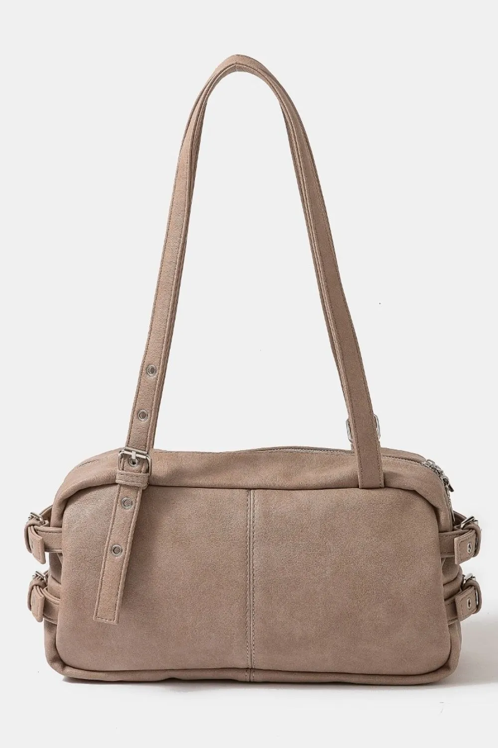 Fame Multi Grommet Belt Strap Rustic Rectangular Hand Bag