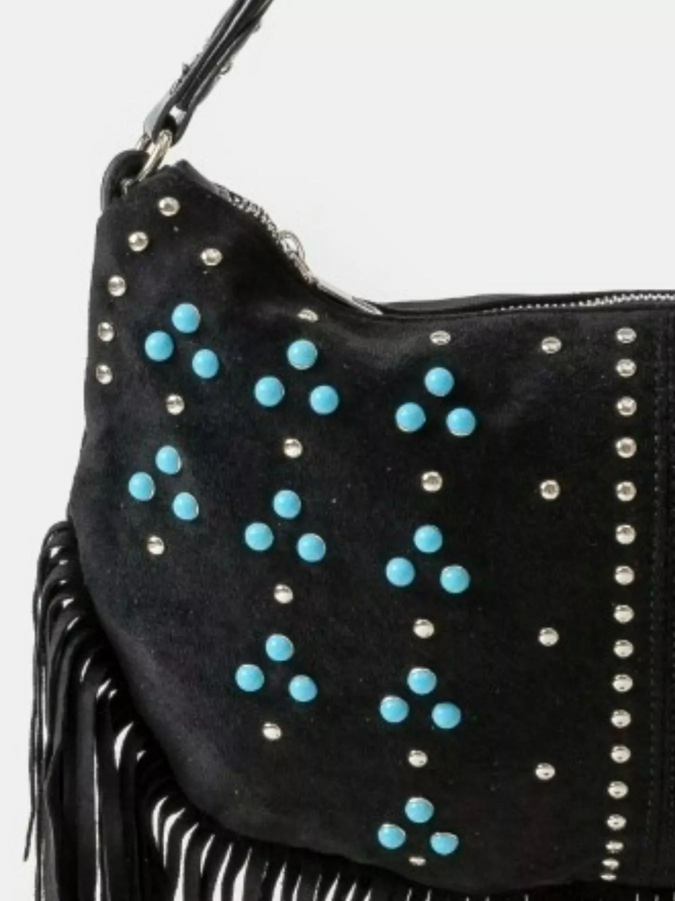 Fame Studded Pattern Multi Fringe Hobo Shoulder Bag - Image 2