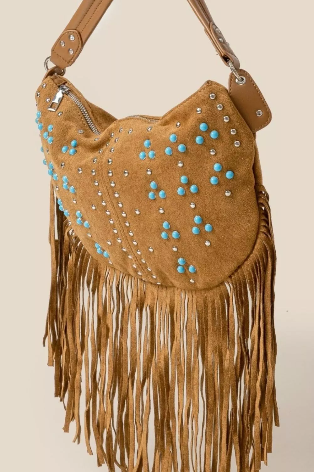 Fame Studded Pattern Multi Fringe Hobo Shoulder Bag - Image 2
