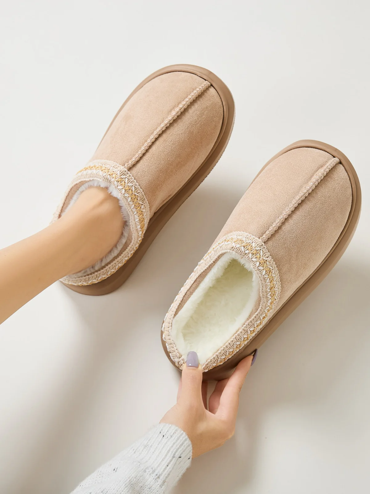 Faux Fur Suede Platform Slippers - Image 12