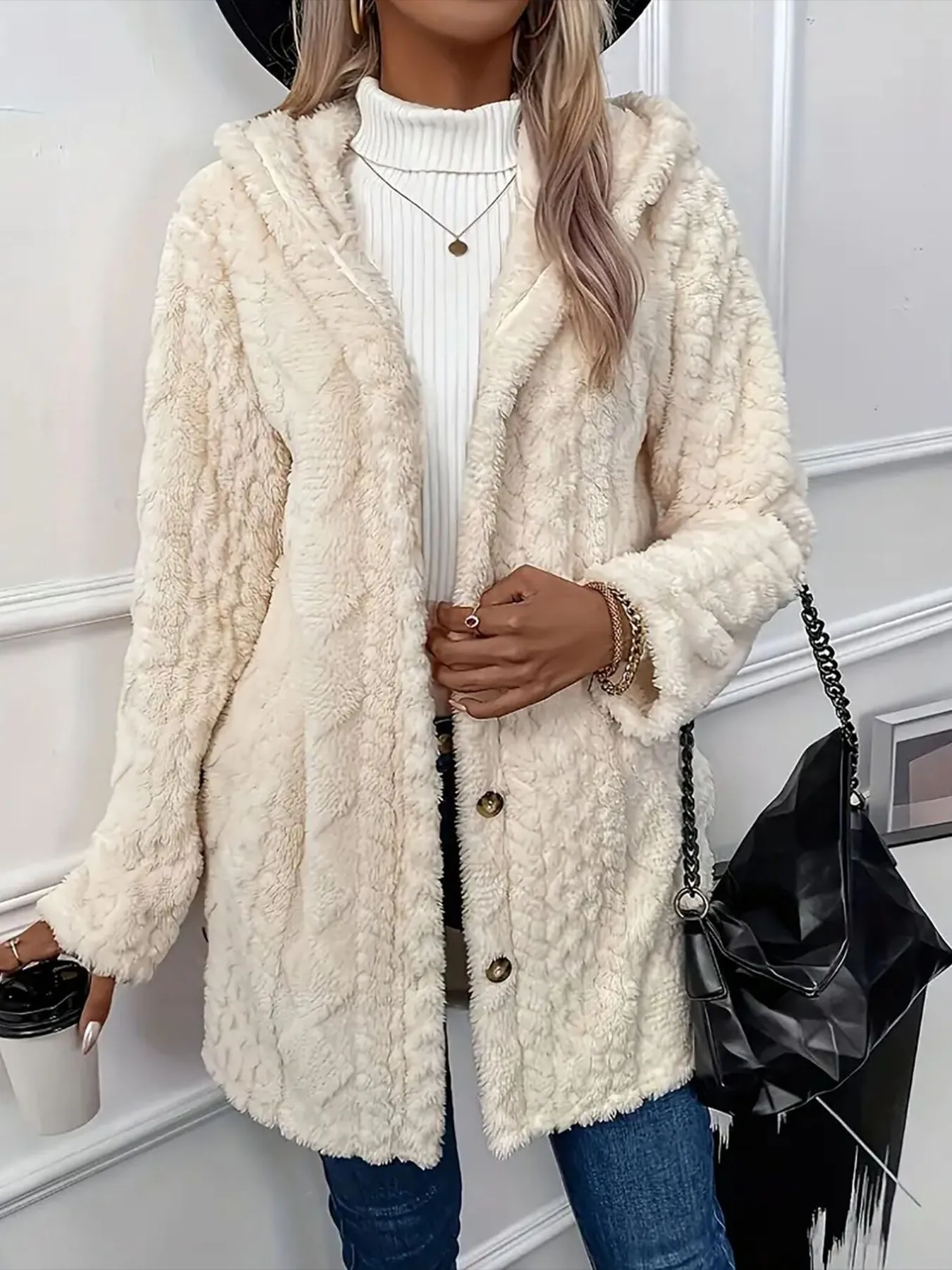 Faux Fur Teddy Coat with Button Front - Image 2