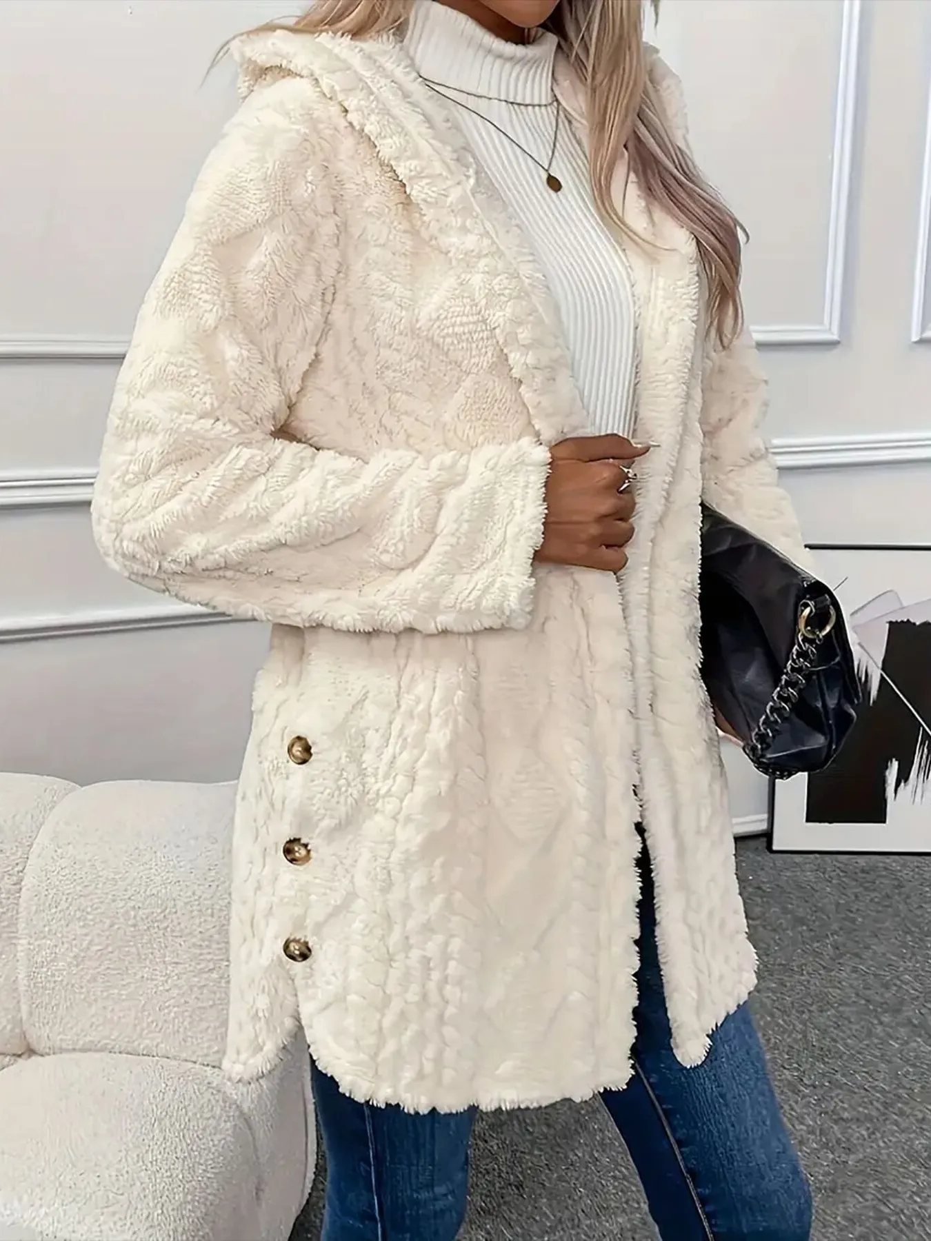 Faux Fur Teddy Coat with Button Front - Image 5