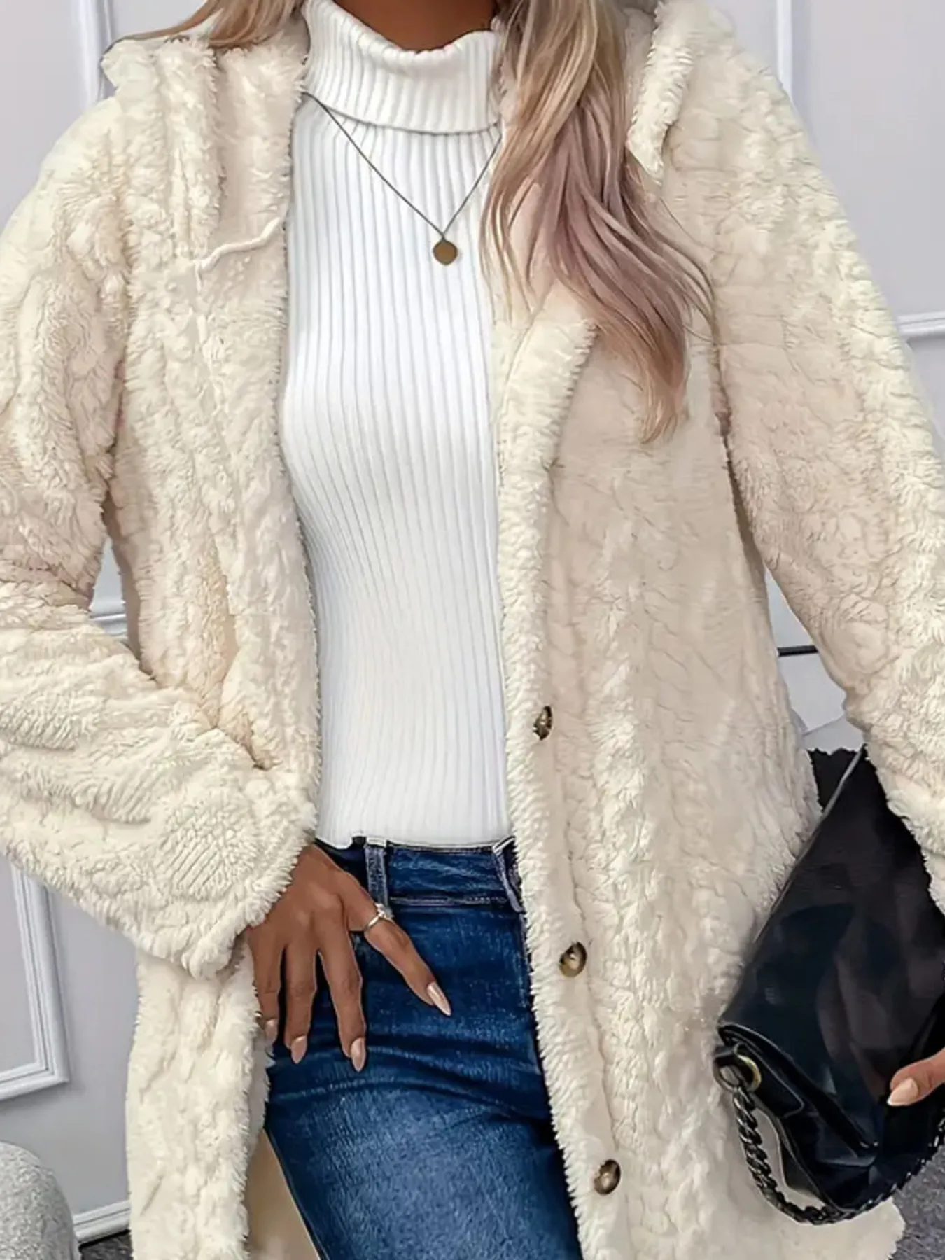 Faux Fur Teddy Coat with Button Front - Image 6