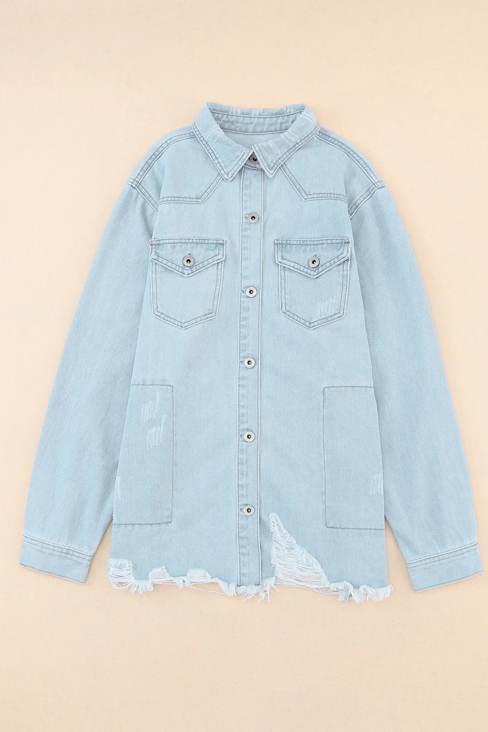 Flap Pocket Raw Hem Denim Jacket - Image 6