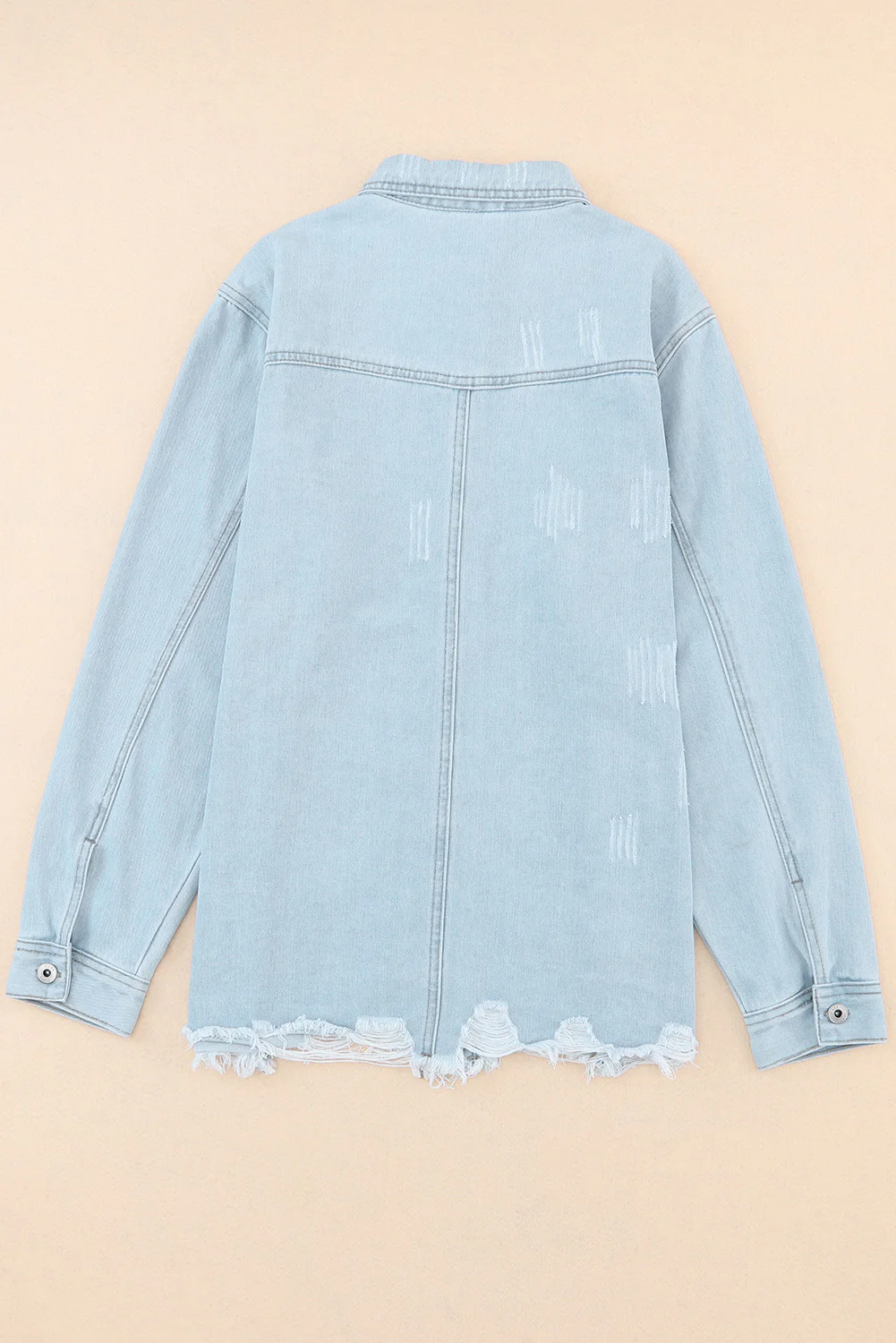 Flap Pocket Raw Hem Denim Jacket - Image 7