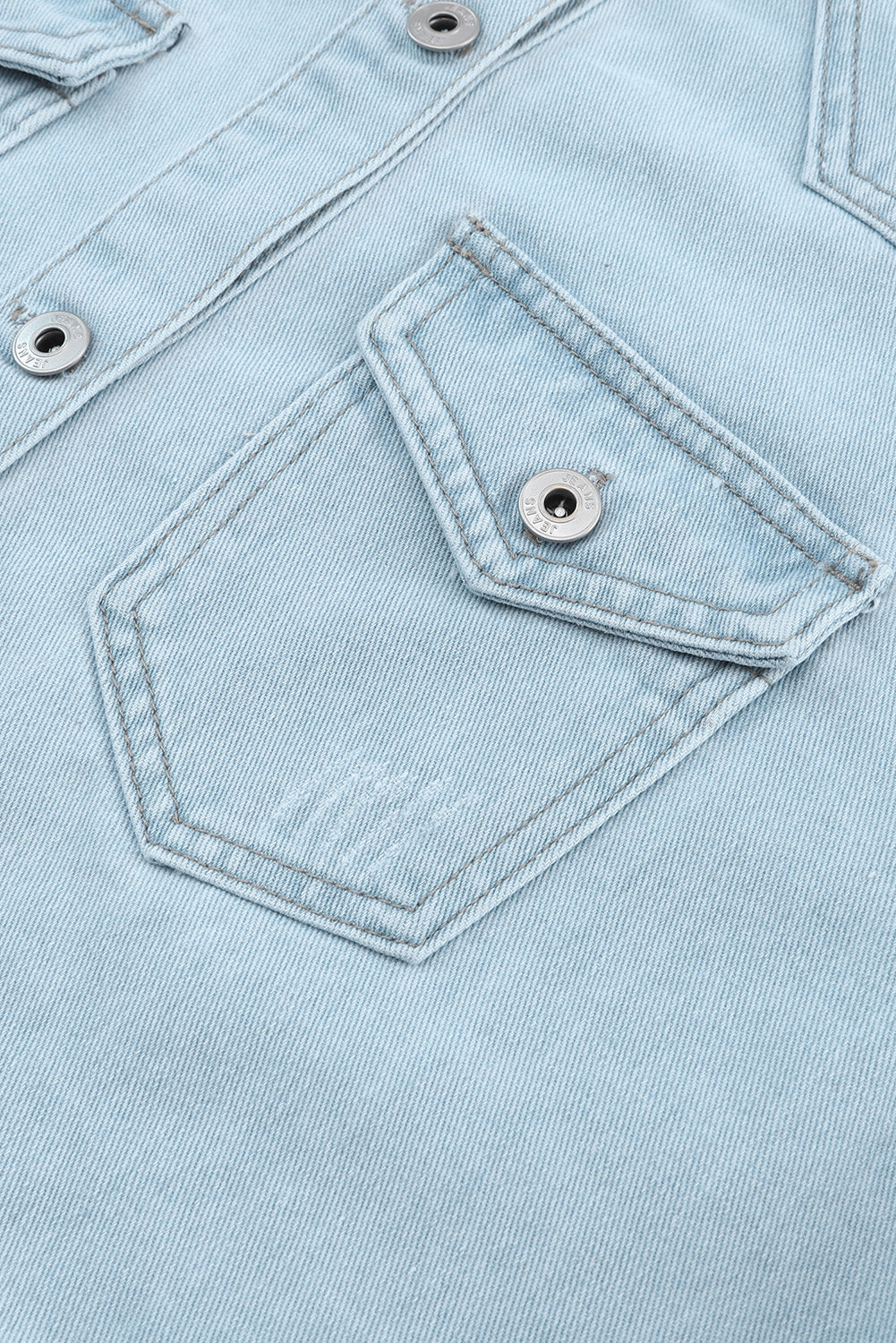 Flap Pocket Raw Hem Denim Jacket - Image 8