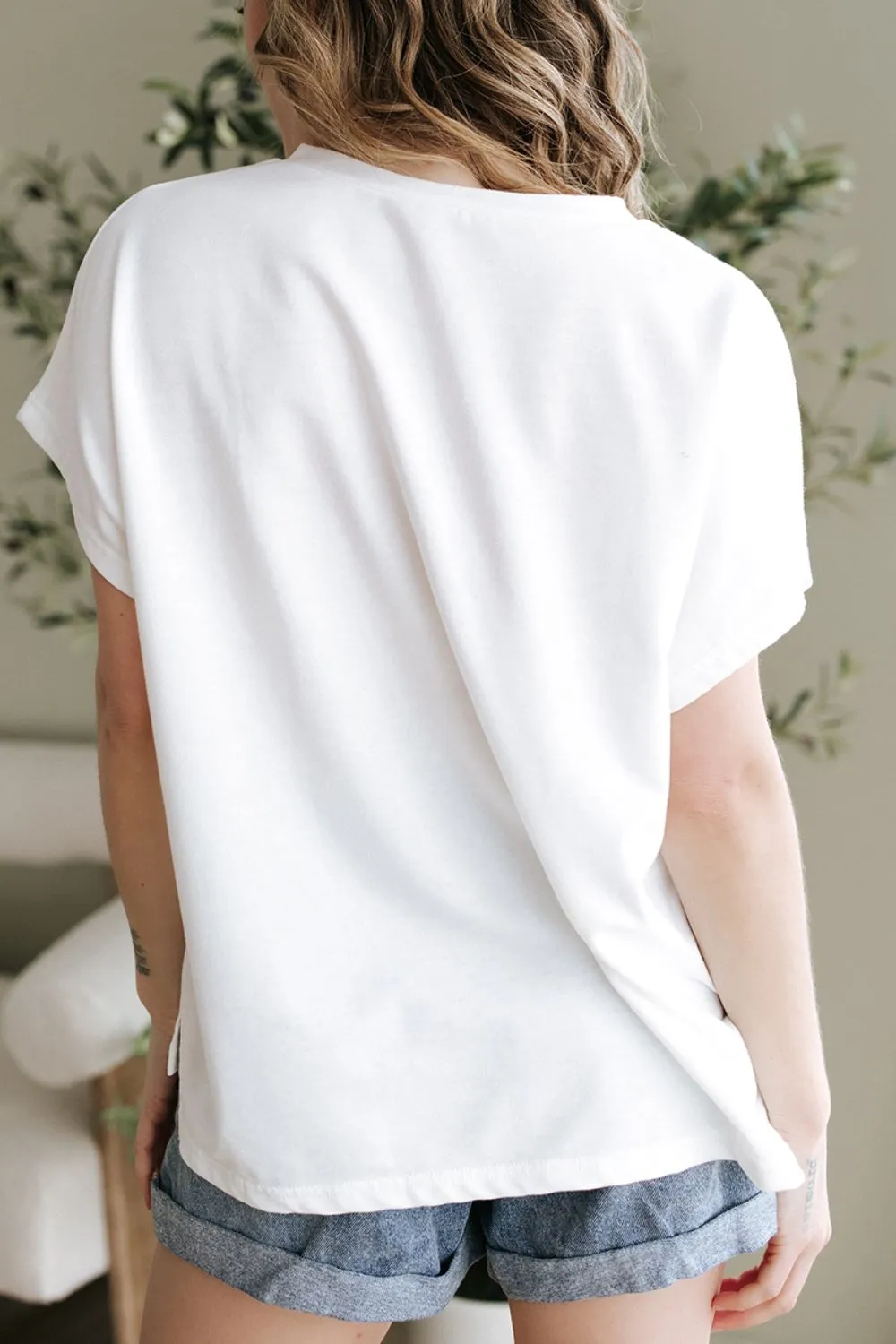 Floral Applique Notched Dolman Sleeve Top - Image 2