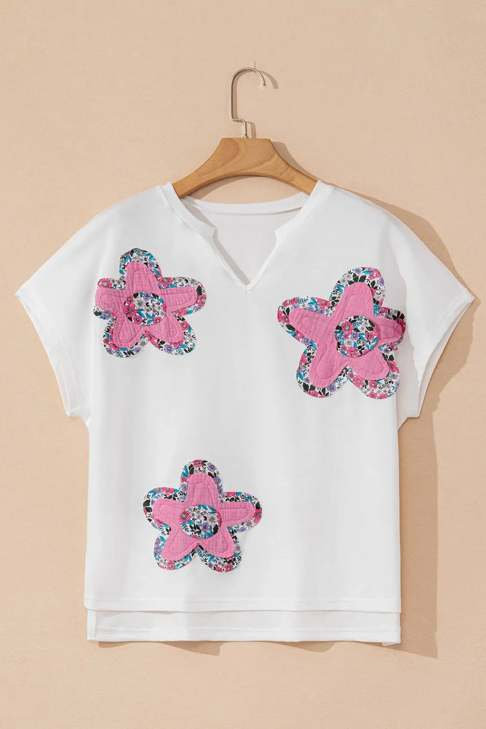 Floral Applique Notched Dolman Sleeve Top - Image 7