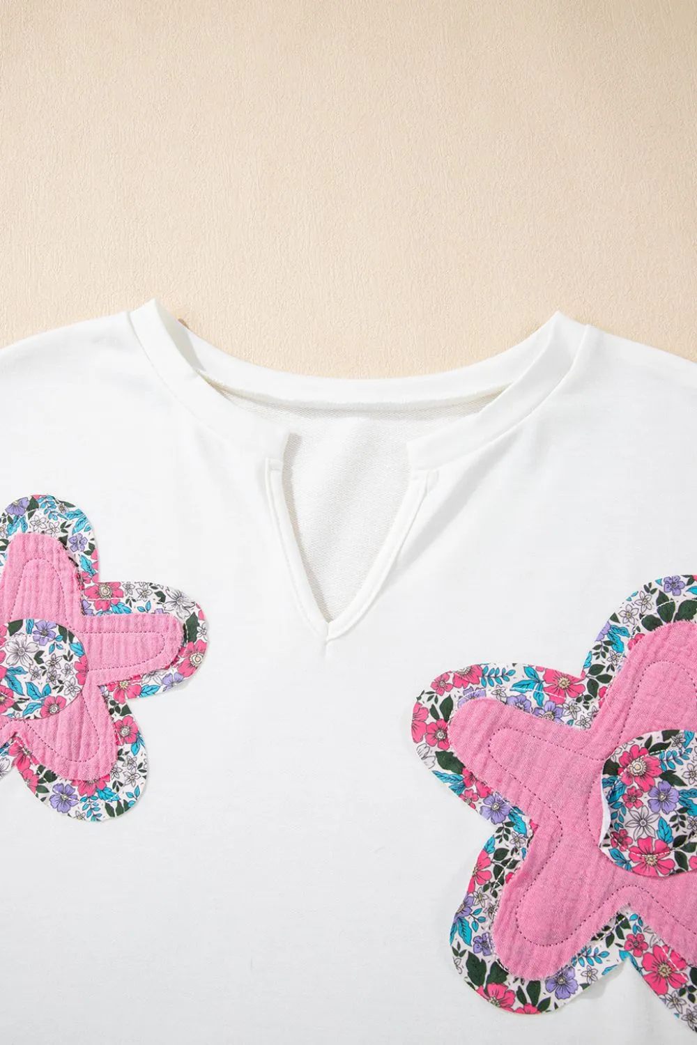 Floral Applique Notched Dolman Sleeve Top - Image 9