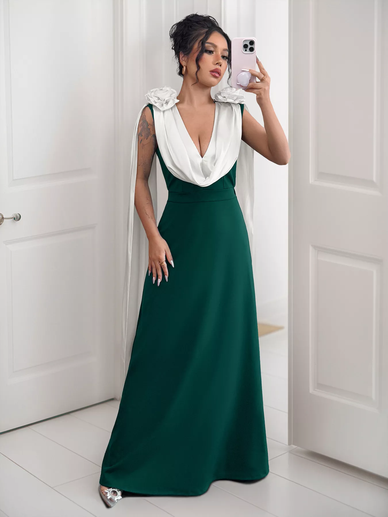Floral Applique Two Tone Maxi Dress - Image 10