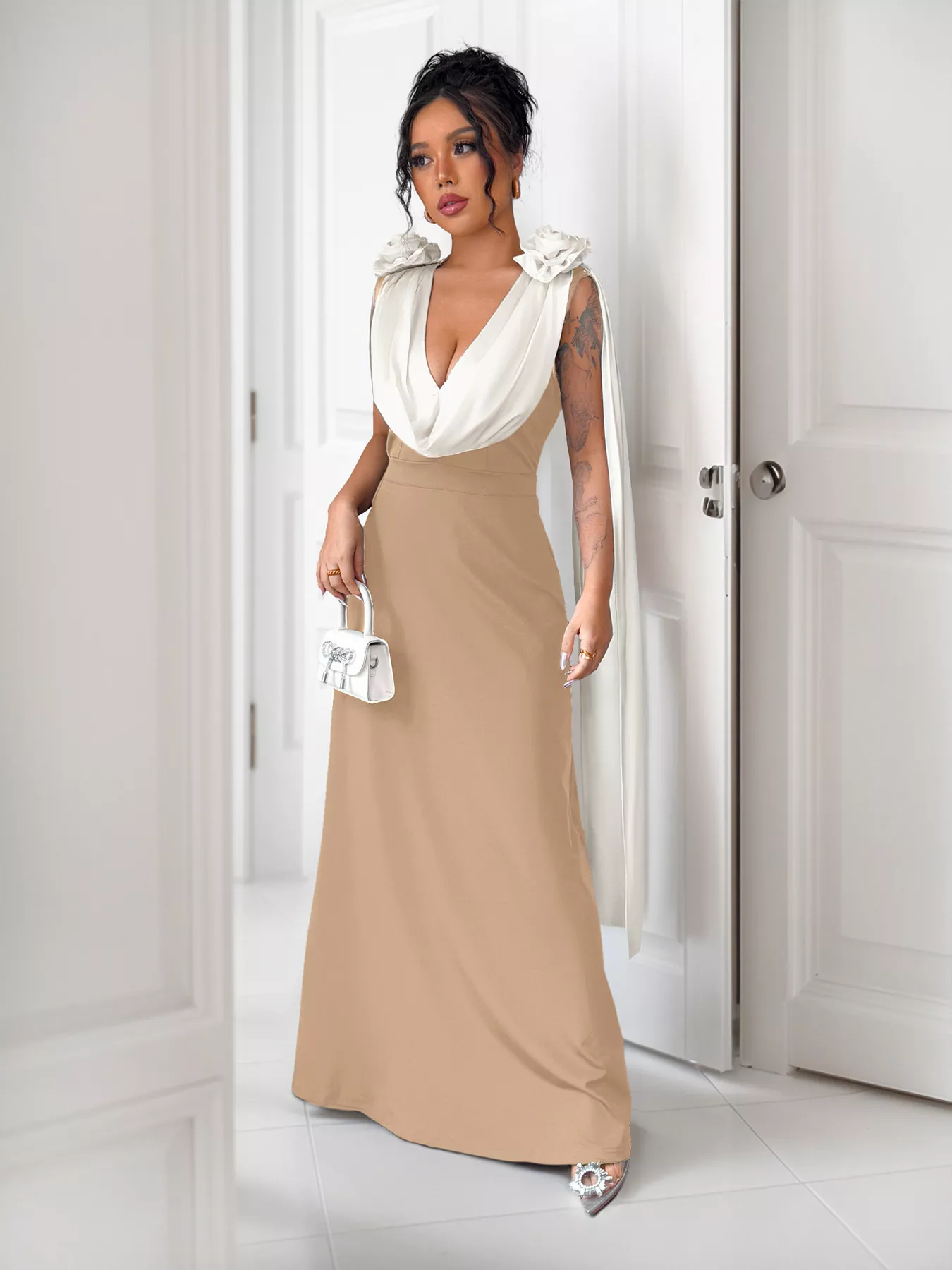 Floral Applique Two Tone Maxi Dress - Image 14