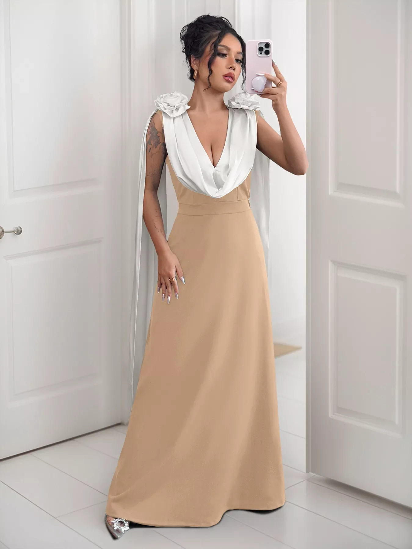 Floral Applique Two Tone Maxi Dress - Image 16