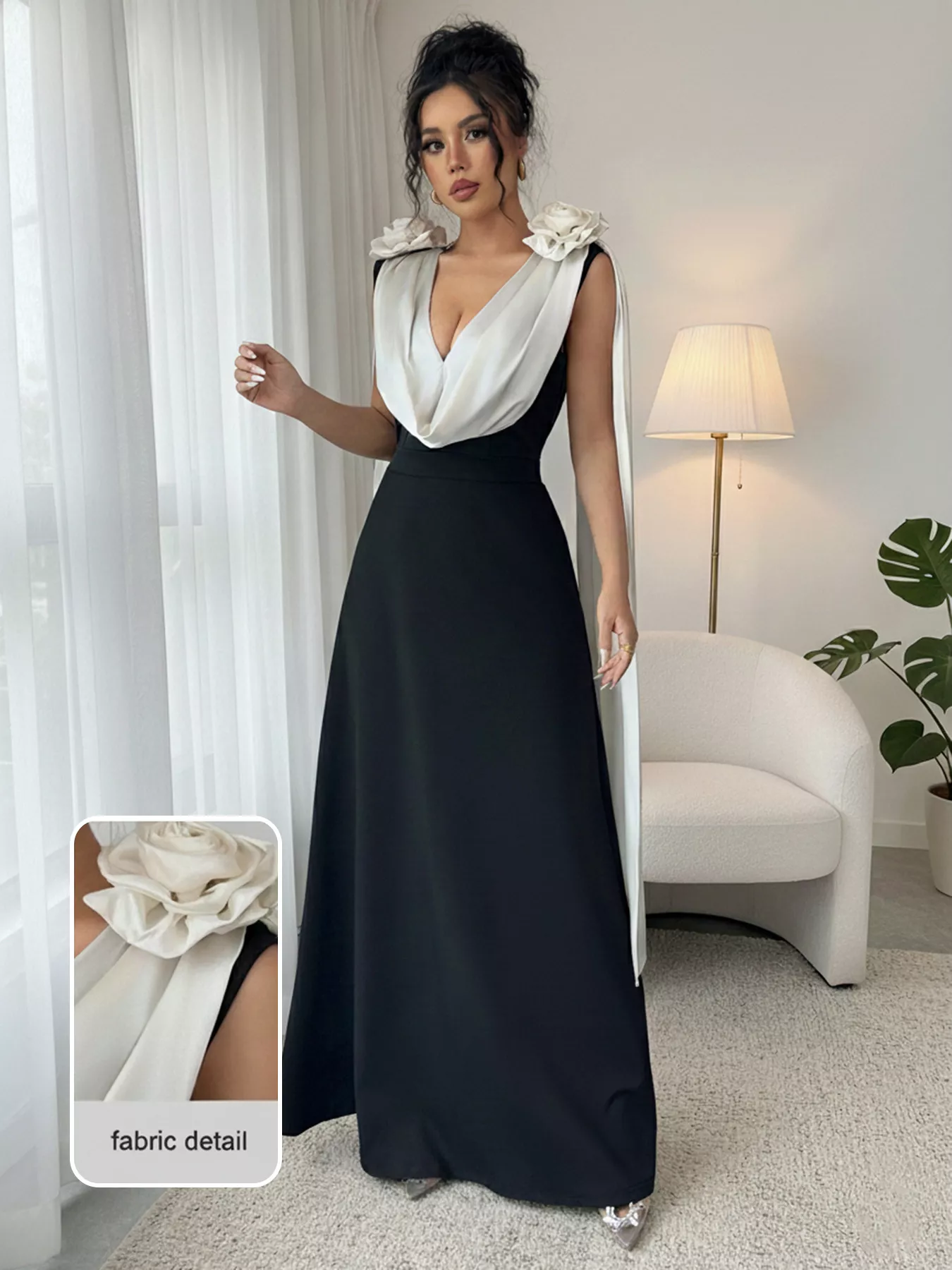Floral Applique Two Tone Maxi Dress - Image 3