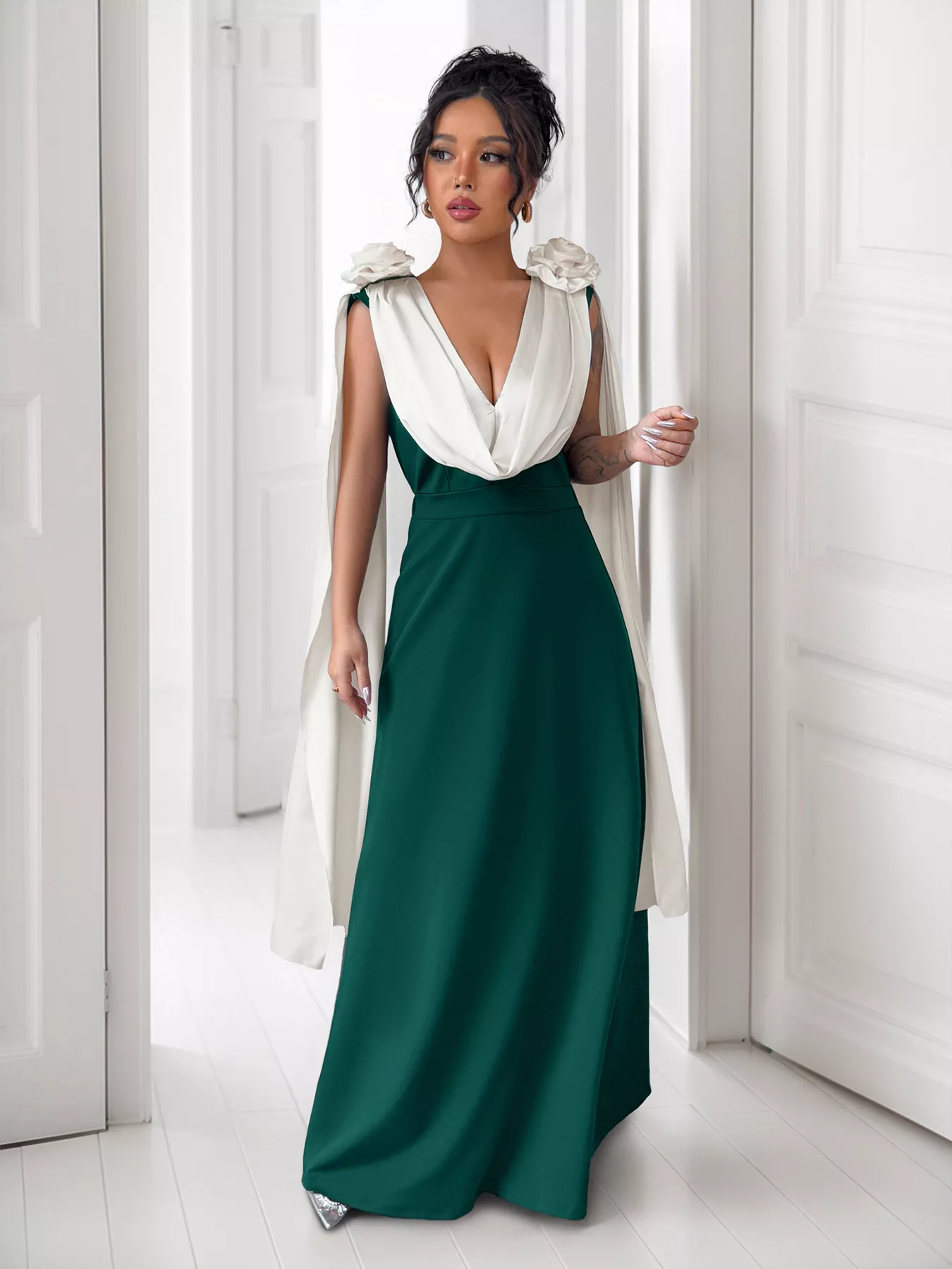 Floral Applique Two Tone Maxi Dress - Image 8