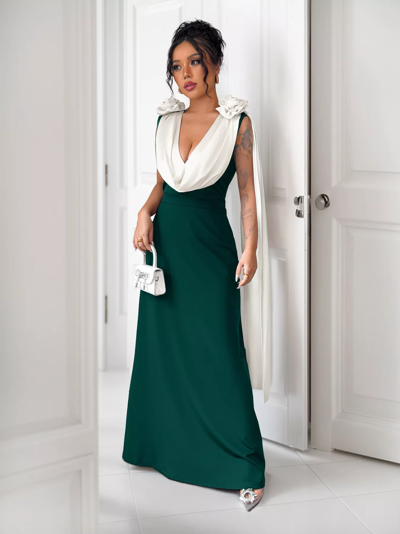 Floral Applique Two Tone Maxi Dress - Image 9