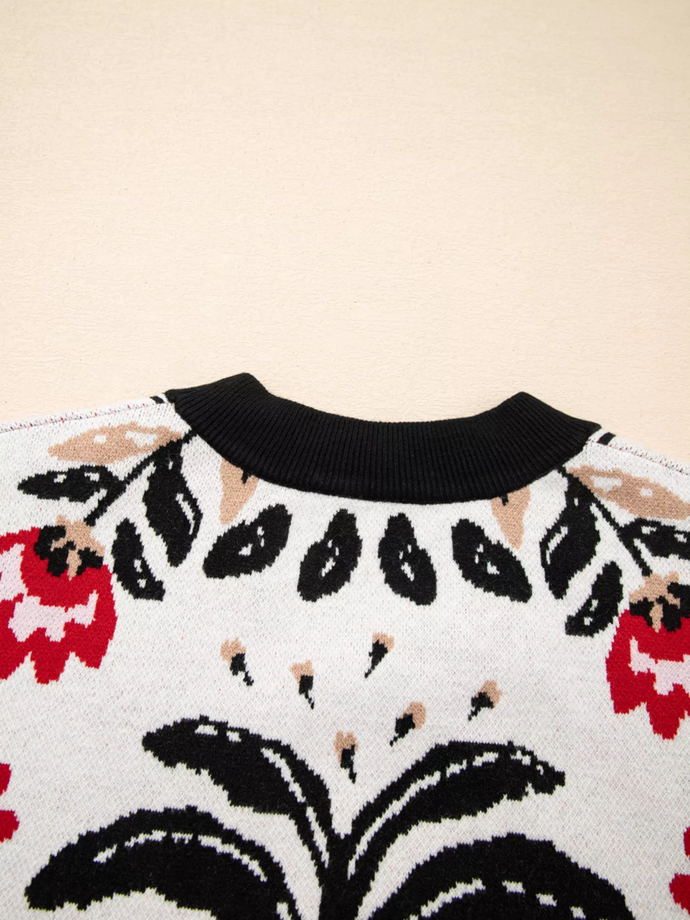 Floral Button Down Cardigan with Geometric Border - Image 4