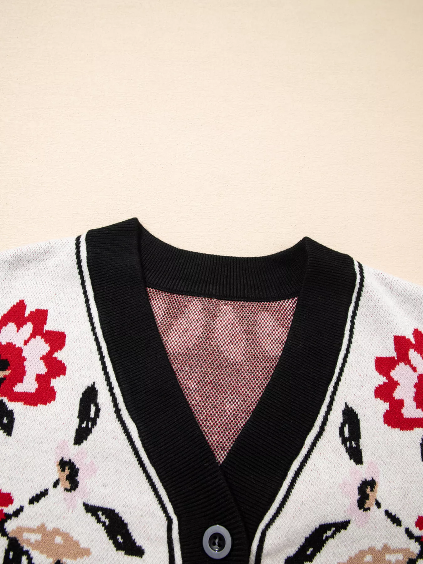 Floral Button Down Cardigan with Geometric Border - Image 7